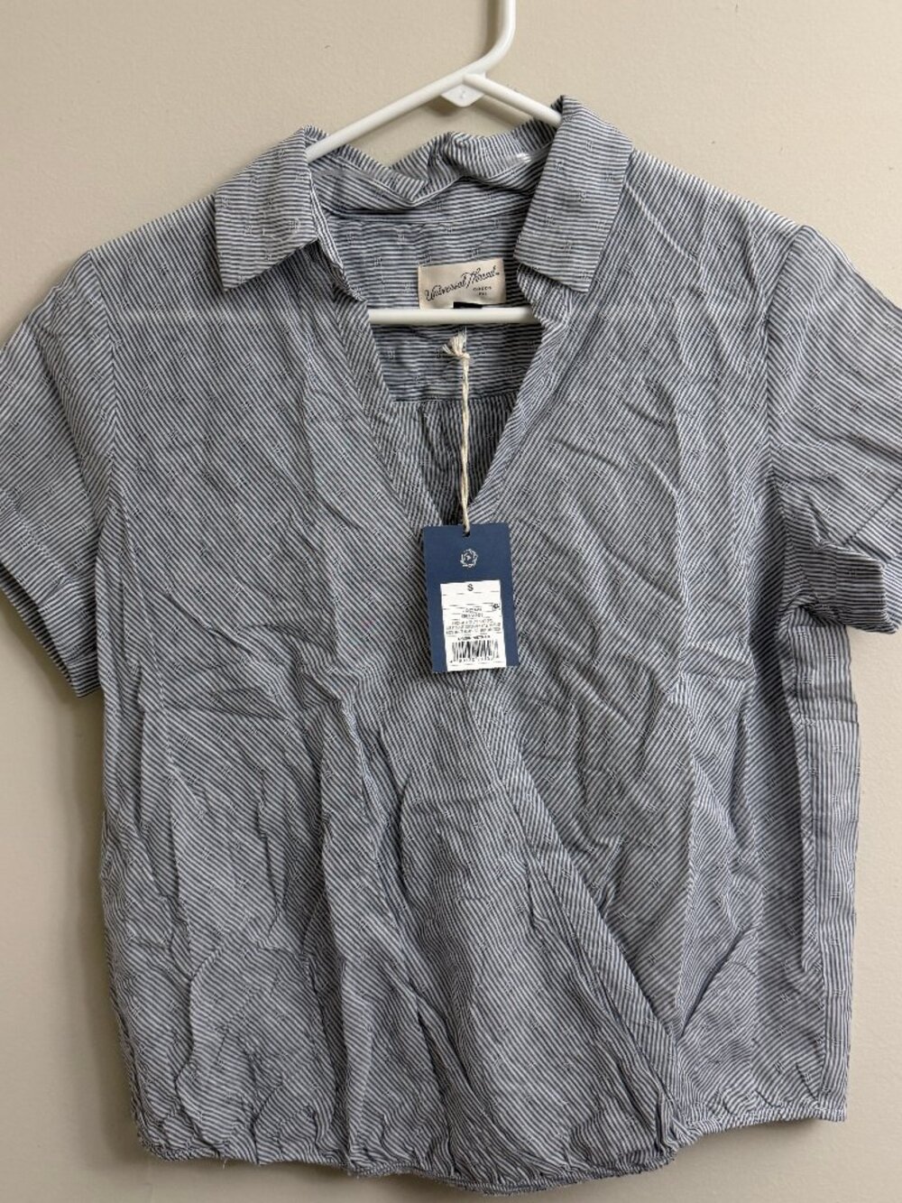 Universal Thread Women’s Wrap Front Short Sleeve Shirt Gray Stripe Size - Small